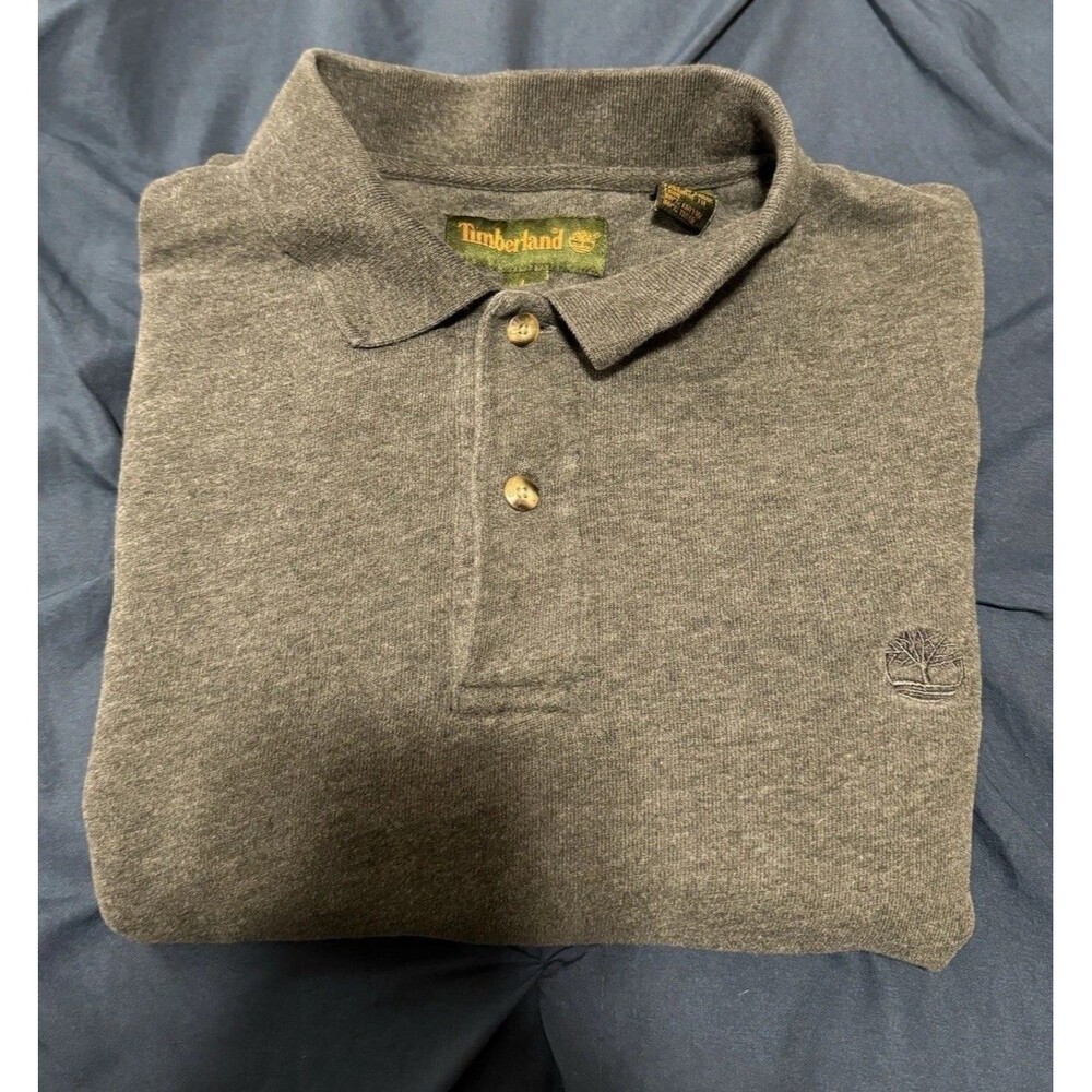VTG Timberland Men gray Cotton 1/4 Button Long Sleeve Heavy Pullover Shirt Sz L